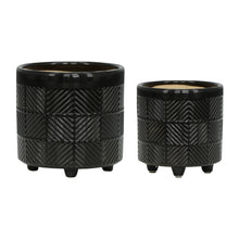 Load image into Gallery viewer, Plant Pot Set of 2 - Black Ceramic Textured Footed, 6/8 in.