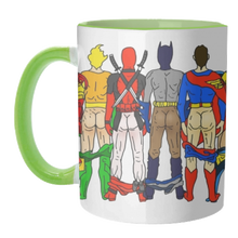 Load image into Gallery viewer, Mugs 'Superhero Butts Circular Round': Mug Colour Inner & Handle 11oz - Black
