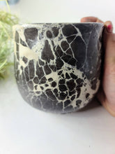 Load image into Gallery viewer, Concrete Lady Boob Pot Drain hole | Breast | Airplant Nipple: Black and pink crackle / No drain hole