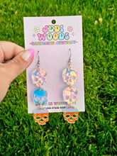 Load image into Gallery viewer, Triple Iridescent Skull Statement Earrings