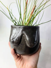 Load image into Gallery viewer, Concrete Lady Boob Pot Drain hole | Breast | Airplant Nipple: Black and pink crackle / No drain hole