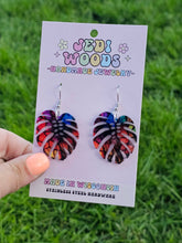 Load image into Gallery viewer, Acrylic Rainbow Monstera Earring Dangles