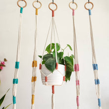 Load image into Gallery viewer, Color Block Plant Hangers, Handmade Macrame Plant Accessory: Set of 3: Mystic Combo