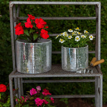 Load image into Gallery viewer, Plant Pot Set of 2 - Silver Ceramic Disco Mirror, 6/7 in.
