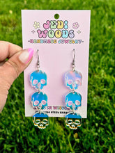 Load image into Gallery viewer, Triple Iridescent Skull Statement Earrings
