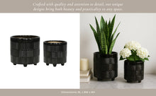 Load image into Gallery viewer, Plant Pot Set of 2 - Black Ceramic Textured Footed, 6/8 in.