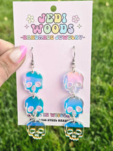 Load image into Gallery viewer, Triple Iridescent Skull Statement Earrings