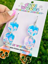 Load image into Gallery viewer, Triple Iridescent Skull Statement Earrings