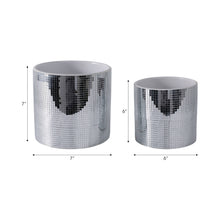 Load image into Gallery viewer, Plant Pot Set of 2 - Silver Ceramic Disco Mirror, 6/7 in.