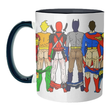 Load image into Gallery viewer, Mugs 'Superhero Butts Circular Round': Mug Colour Inner & Handle 11oz - Black