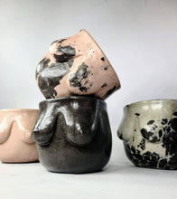 Load image into Gallery viewer, Concrete Lady Boob Pot Drain hole | Breast | Airplant Nipple: Black and pink crackle / No drain hole