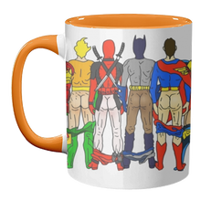 Load image into Gallery viewer, Mugs 'Superhero Butts Circular Round': Mug Colour Inner & Handle 11oz - Black