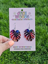 Load image into Gallery viewer, Acrylic Rainbow Monstera Earring Dangles