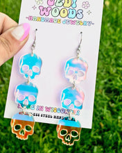 Load image into Gallery viewer, Triple Iridescent Skull Statement Earrings