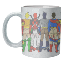 Load image into Gallery viewer, Mugs 'Superhero Butts Circular Round': Mug Colour Inner & Handle 11oz - Black