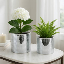 Load image into Gallery viewer, Plant Pot Set of 2 - Silver Ceramic Disco Mirror, 6/7 in.