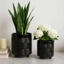 Load image into Gallery viewer, Plant Pot Set of 2 - Black Ceramic Textured Footed, 6/8 in.