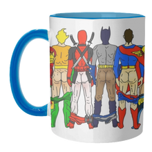 Load image into Gallery viewer, Mugs 'Superhero Butts Circular Round': Mug Colour Inner & Handle 11oz - Black