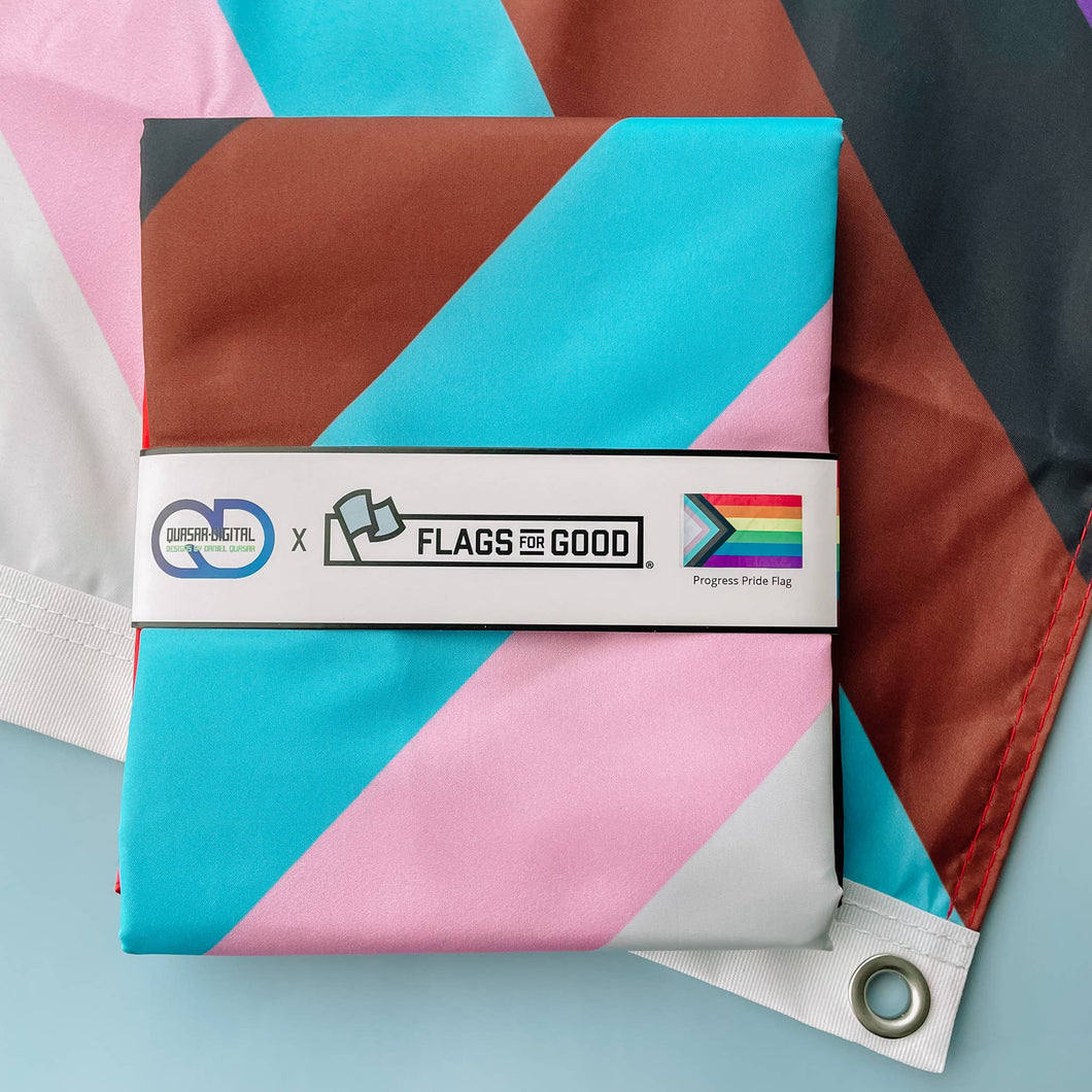 Progress LGBTQ+ Pride Flag: (L) 3ft x 5ft Double-Sided with Grommets