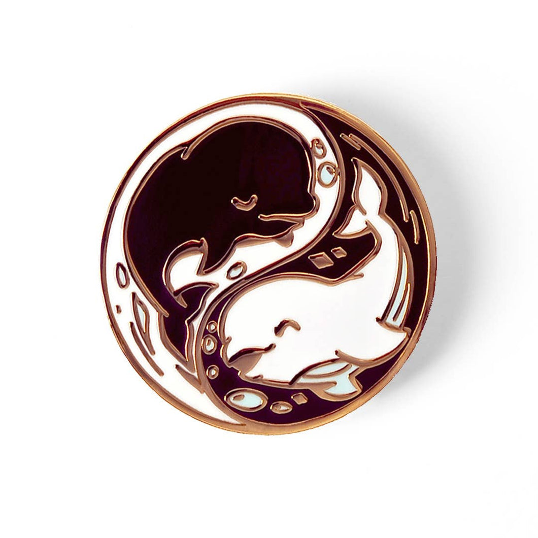 Yin Yang Beluga Whales Enamel Pin, father's day gift