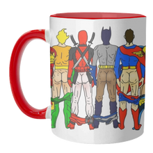Load image into Gallery viewer, Mugs 'Superhero Butts Circular Round': Mug Colour Inner &amp; Handle 11oz - Black
