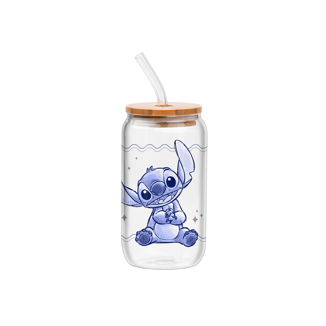 Stitch 16oz Glass Tumbler w/ Bamboo Lid