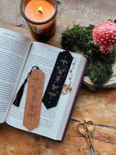 Load image into Gallery viewer, Faux Leather Dragon Bookmark: Black Gold Dragon
