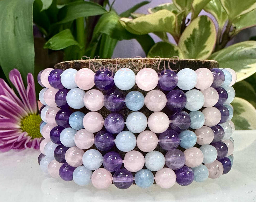 Amethyst Rose Quartz Aquamarine 6mm Bracelet