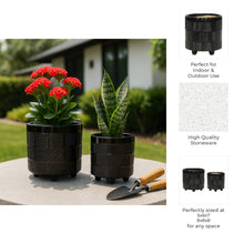 Load image into Gallery viewer, Plant Pot Set of 2 - Black Ceramic Textured Footed, 6/8 in.
