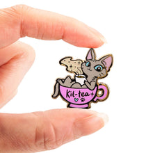 Load image into Gallery viewer, Kit-Tea (Sphynx Cat) Enamel Pin, father&#39;s day gift, cat mom
