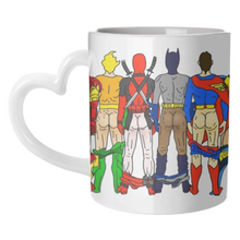 Load image into Gallery viewer, Mugs 'Superhero Butts Circular Round': Mug Colour Inner &amp; Handle 11oz - Black
