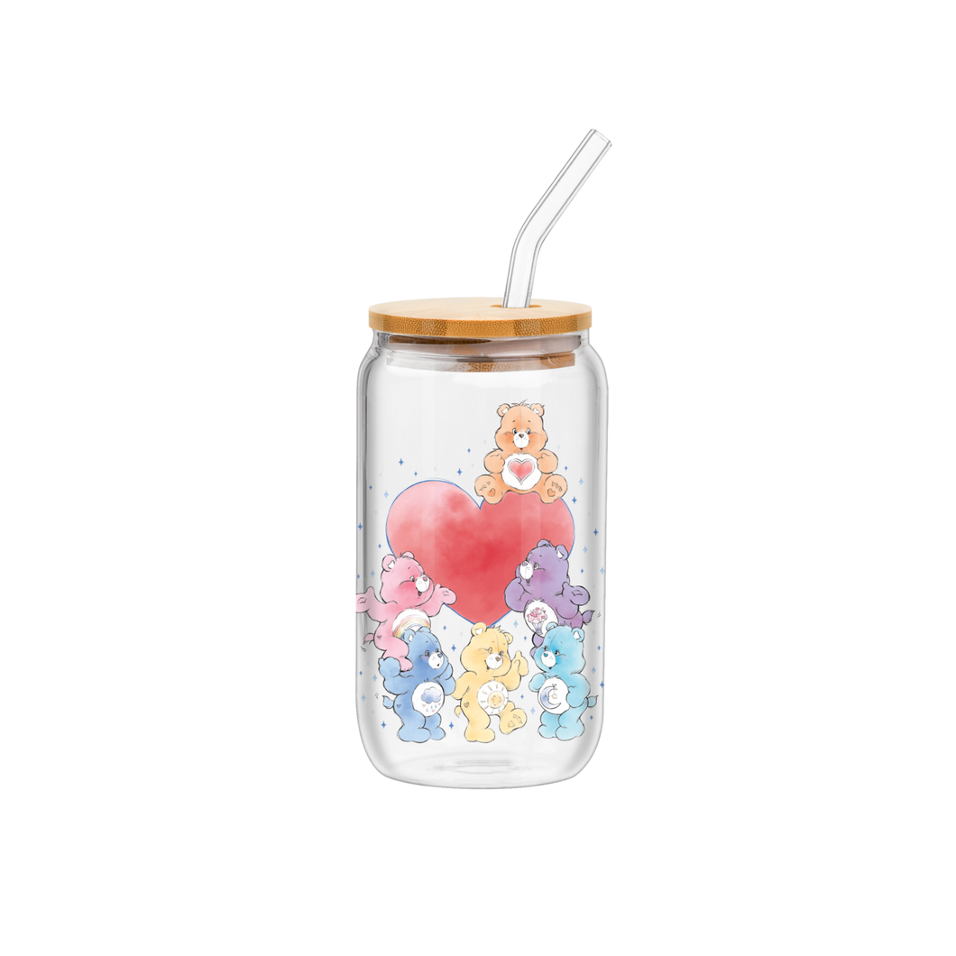 Care Bears Watercolor Heart  16oz Glass Tumbler w Bamboo Lid