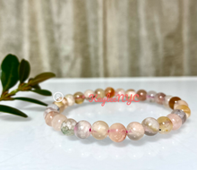 Load image into Gallery viewer, Natural Flower Agate 6mm 7.5” Crystal Stretch Bracelet
