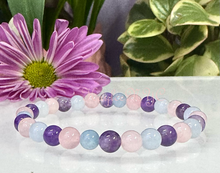 Load image into Gallery viewer, Amethyst Rose Quartz Aquamarine 6mm Bracelet
