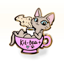 Load image into Gallery viewer, Kit-Tea (Sphynx Cat) Enamel Pin, father&#39;s day gift, cat mom
