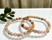Load image into Gallery viewer, Natural Flower Agate 6mm 7.5” Crystal Stretch Bracelet
