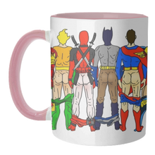 Load image into Gallery viewer, Mugs 'Superhero Butts Circular Round': Mug Colour Inner &amp; Handle 11oz - Black
