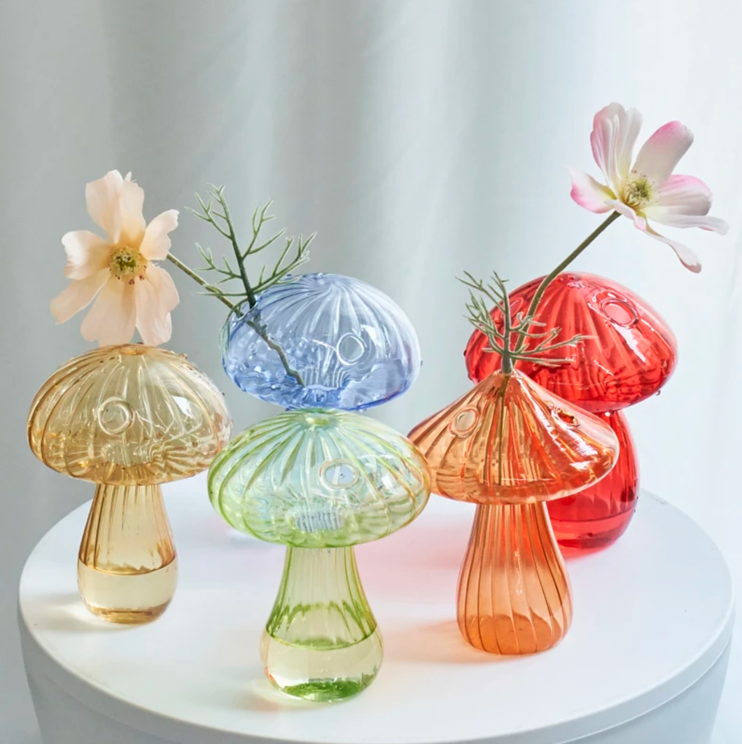 Mini Glass Mushroom Bud Vase: Green