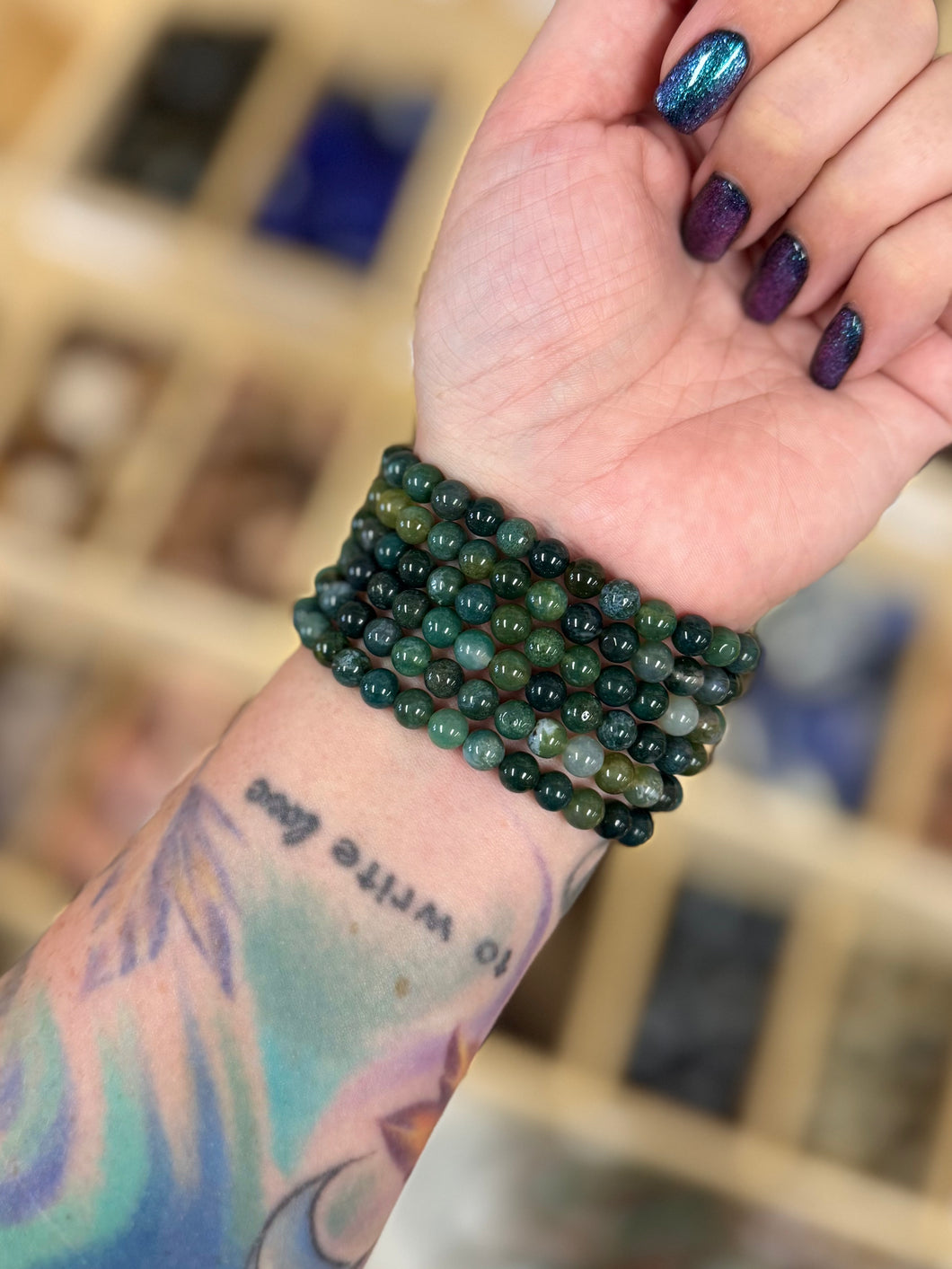 ONE 6MM Moss Agate Bracelet
