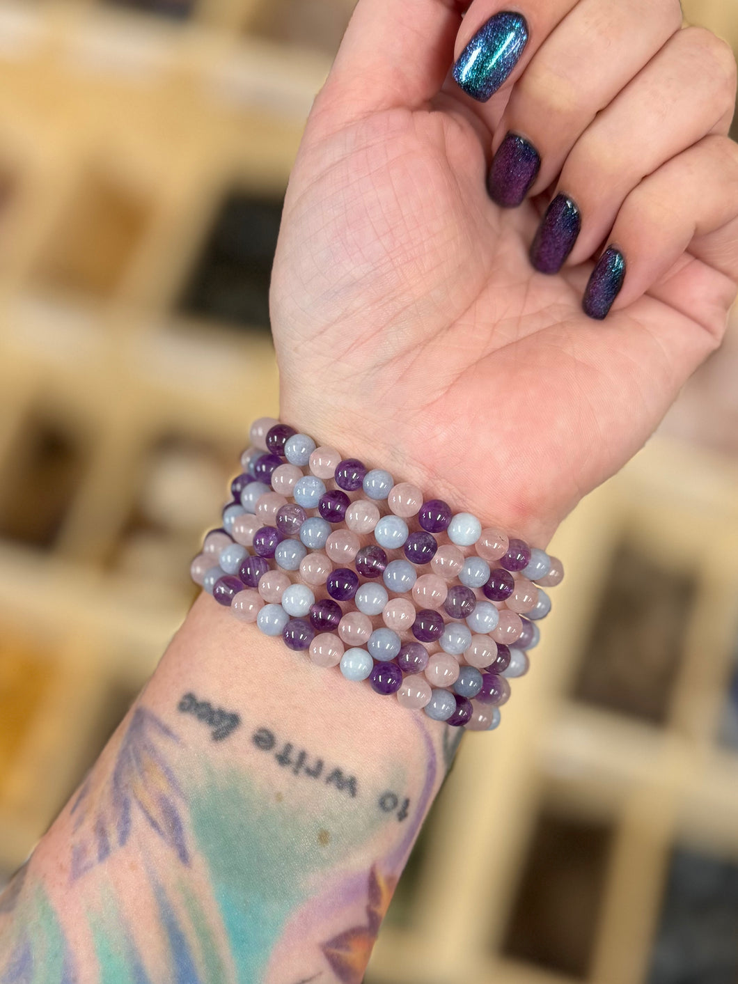 ONE 6MM Amethyst, Rose Quartz, Aquamarine Bracelet