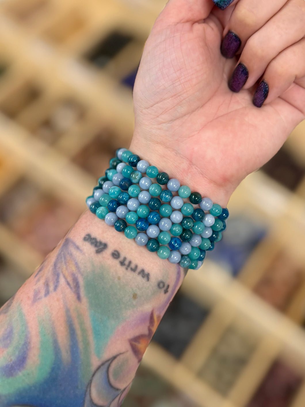 ONE 6MM Throat Chakra - Amazonite, Apatite, and Angelite Bracelet