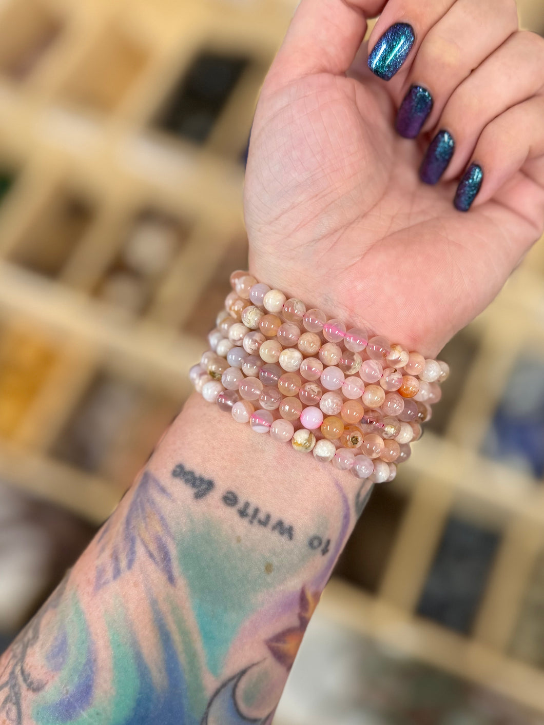ONE 6MM Flower Agate Bracelet