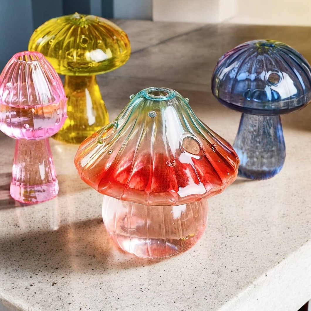 Multi Color Mini Glass Mushroom Bud Vase