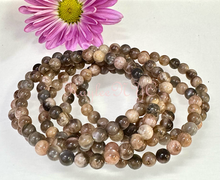 Load image into Gallery viewer, Natural Black Moonstone 6mm 7.5” Stretch Bracelet

