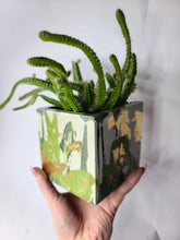 Load image into Gallery viewer, Quinn Square Colored Concrete Planter Vessel | Gold Leaf Pot: Green dark green tan and gold / Regular

