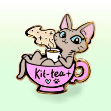 Load image into Gallery viewer, Kit-Tea (Sphynx Cat) Enamel Pin, father&#39;s day gift, cat mom
