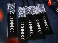 Load image into Gallery viewer, Black &amp; Silver Moon Phases Bookmark
