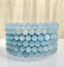 Load image into Gallery viewer, Natural Aquamarine 6mm 7.5” Crystal Bracelet
