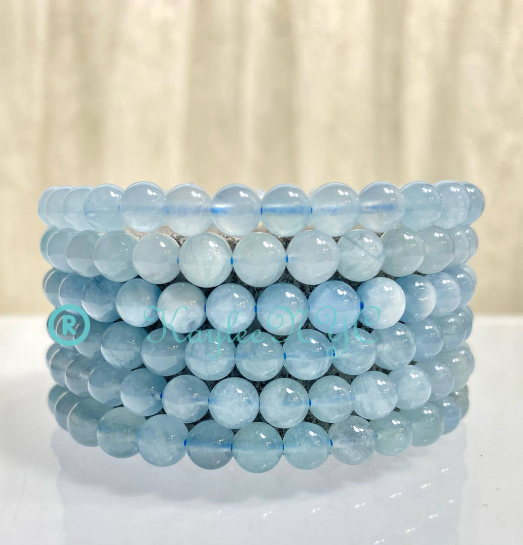 Natural Aquamarine 6mm 7.5” Crystal Bracelet