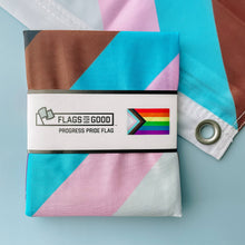 Load image into Gallery viewer, Progress LGBTQ+ Pride Flag: (L) 3ft x 5ft Double-Sided with Grommets

